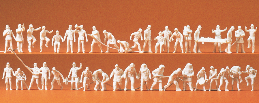 Preiser 16329 Feuerwehrmänner. 42 unbemalte Figuren.