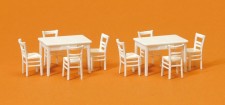 Preiser 17217 2 Tische, 8 Stühle. Materialfarbe weiß 
