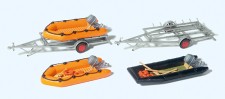 Preiser 17312 3 Schlauchboote.2 Anhänger.Bausatz 