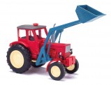 Busch Autos 51352 Belarus MTS-50 mit Frontlader rot / blau 