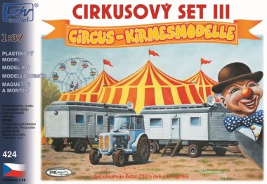 SDV model 424 Zetor 50 Traktor m. 2 Wohnwagen Zirkus 