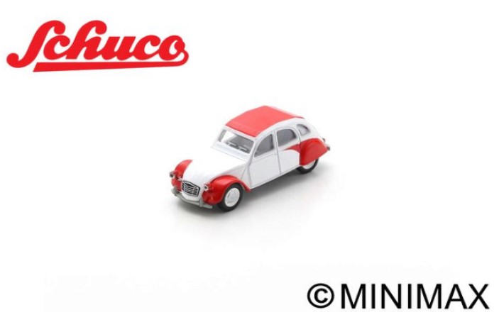 Miniature Schuco 1:64 Citroën 2CV 1976 – Blanche Et Rouge, Neuve, Référence 452037200