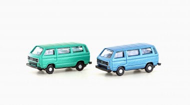 Lemke Minis 4347 VW T3 2er Set Bus grün+blau metallic 