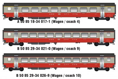 LS Models MW2108-2DC 3er Set Personenwagen EW III SBB, Ep.IV 