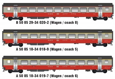 LS Models MW2108-3AC 3er Set Personenwagen EW III SBB, Ep.IV 