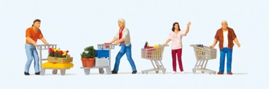 Preiser 10722 Kunden mit Einkaufswagen 