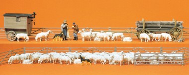 Preiser 13003 Schäferei mit Schafpferch,-karren, 