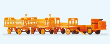 Preiser 17120 Elektrokarre mit 3 Anhängern. Deutsche 