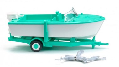 Wiking 009503 Motorboot auf Anhänger weiß/mintgrün 