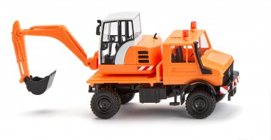 Wiking 064704 Unimog mit Bagger kommunal 