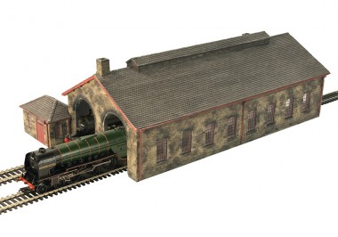 Scenecraft 44-0157R Two Road Stone Engine Shed - Red 