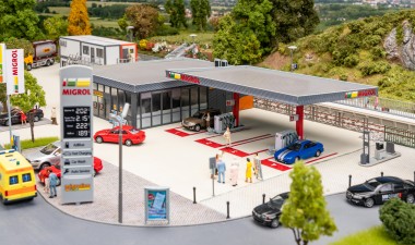 Faller 190559 Migrol Tankstelle mit Migrolino Shop 