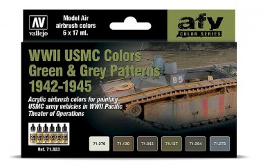 Vallejo 71623 Farbset: WWII USMC, Grün & Grau 6x17ml 