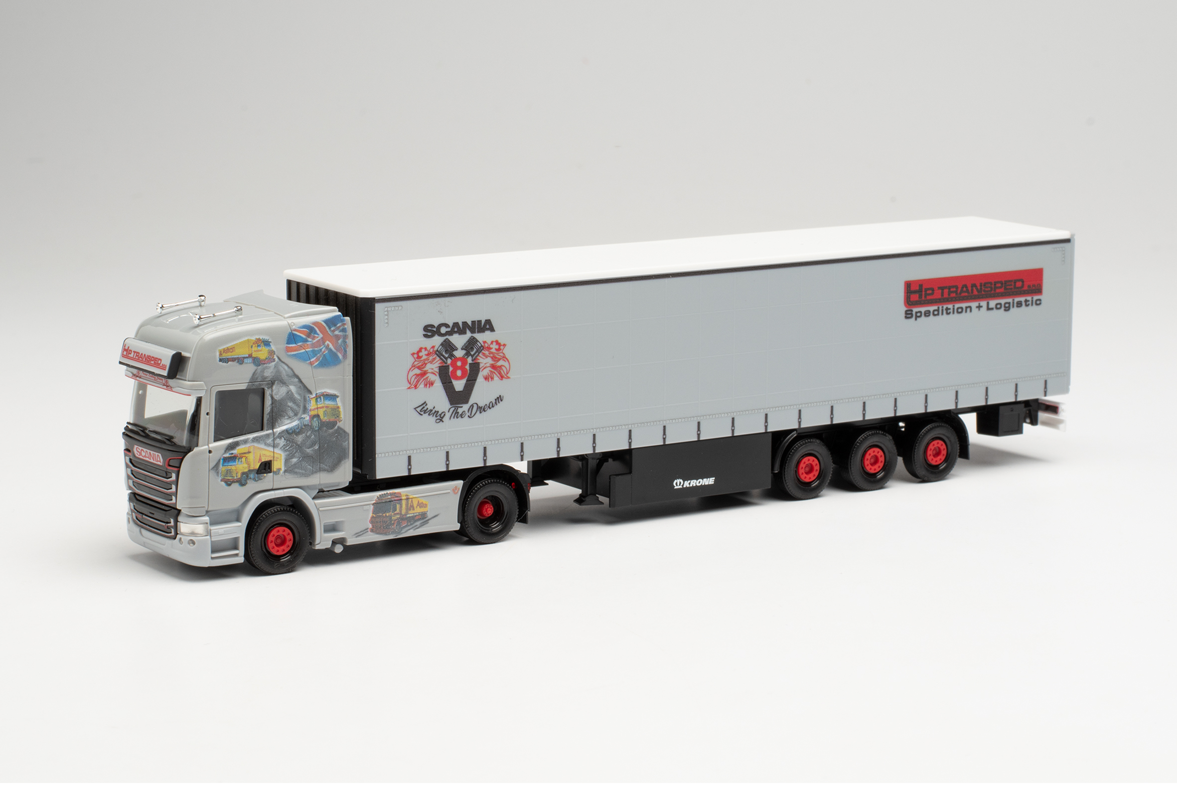 Herpa 013802 N Minikit Scania R TL kamion dobozos félpótkocsival, fehér Herpa 013802 N Minikit Scania R TL kamion dobozos félpótkocsival, fehér